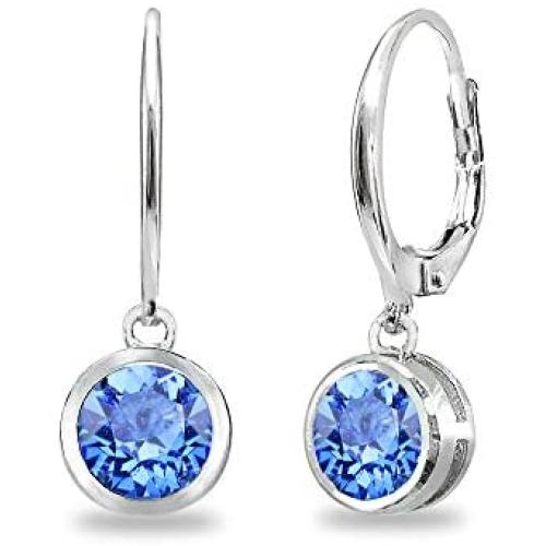 Sterling Silver 6mm Round Bezel Dangle Leverback Earrings Made with Swarovski Crystals