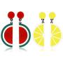 2 Pairs Cute Watermelon Lemon Fruit Earrings Jewelry Acrylic Exaggeration Personality Big Drop Dangle Stud Earrings for Womens Girls