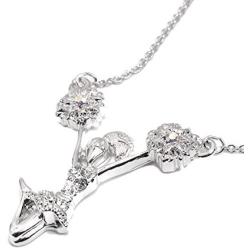 Silver Plated Crystal Cheerleader Charm Necklace