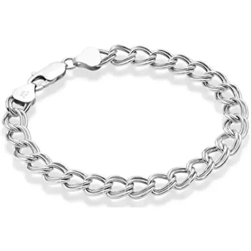 Miabella 925 Sterling Silver Italian 6mm, 7.5mm Double Curb Link Chain Bracelet for Women Men, 6.5, 7, 7.5, 8 Inch Charm Bracelet Made in Italy Miabella 925 Sterling Silver Italian 6mm, 7.5mm Double Curb Link Chain Bracelet for Women Men, 6.5, 7, 7.5, 8 Inch Charm Bracelet Made in Italy