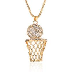 Cubic Zirconia Basketball Hoop Pendant Necklace 14k Gold Rhinestone Basketball Jewelry Rock Hip Hop Punk Boyfriend Gift