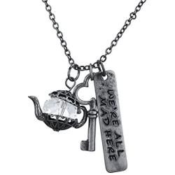 LUX ACCESSORIES Burnish SilverTone were All Mad Here Mad Hatter Pendant Necklace