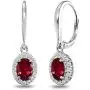 Sterling Silver Genuine and Synthetic Gemstone Birthstone Dainty Oval Dangle Halo Leverback Earrings