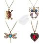 JinYu 4 Pcs Vintage Art Deco Style Bronze Tone Hollow Owl,Turtle, Angel Wingsand Dragonfly Pendant with Turquoise Crystal Eye Inset Necklace Long Chain Necklace Sweater Necklace with Box