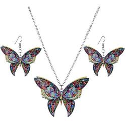 Bohemian Animals Acrylic Pendant Earring Necklace Set Women Vintage Sweater Jewelry