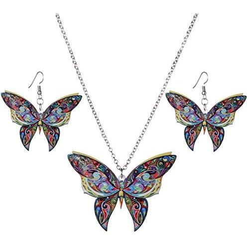 Bohemian Animals Acrylic Pendant Earring Necklace Set Women Vintage Sweater Jewelry