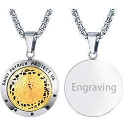 FaithHeart Saint Michael/Christopher/Anthony/St. Joseph/Patrick Pendant Necklace, Stainless Steel Essential Oil Diffuser Locket Pendants Custom Engraved Saints Jewelry (Send Gift Box)
