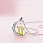 Distance I Love You to The Moon and Back Necklace for Women,925 Sterling Silver Double Bunny Rabbit Panda Necklace Jewelry Gifts for Women Mom Daughter Wife Girls
