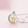 Distance I Love You to The Moon and Back Necklace for Women,925 Sterling Silver Double Bunny Rabbit Panda Necklace Jewelry Gifts for Women Mom Daughter Wife Girls