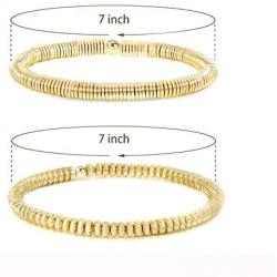 14K Gold Beaded Bracelets for Women,Dainty Gold Plated Chain Link Bracelet Stretchable Adjustable Bracelet……