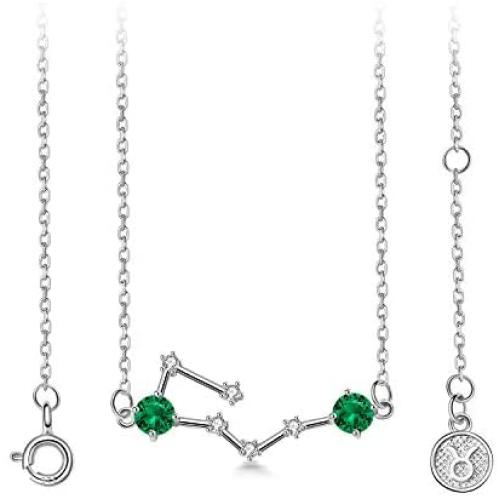T400 925 Sterling Silver Horoscope Pendant Necklace | Zodiac Sign 12 Constellation Birthstone Birthday Gift for Women Girls