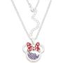 Disney Birthstone Women and Girls Jewelry Minnie Mouse Silver Plated Shaker Pendant Necklace, 18+2'' Extender