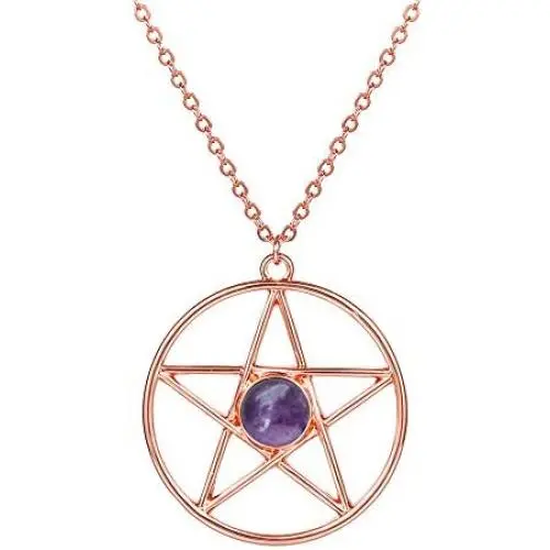 SENFAI Pentagram Star Semi-Precious Stones Pendant Wiccan Pagan Necklace 18 Inch