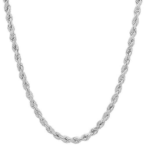 NYC Sterling Unisex Sterling Silver 4MM Diamond-Cut Rope Chain Necklace