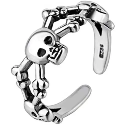 925 Sterling Silver Plated Retro Treble Human Skeleton Skull Head Adjustable Band Ring,Size 5-7 925 Sterling Silver Plated Retro Treble Human Skeleton Skull Head Adjustable Band Ring,Size 5-7