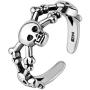 925 Sterling Silver Plated Retro Treble Human Skeleton Skull Head Adjustable Band Ring,Size 5-7