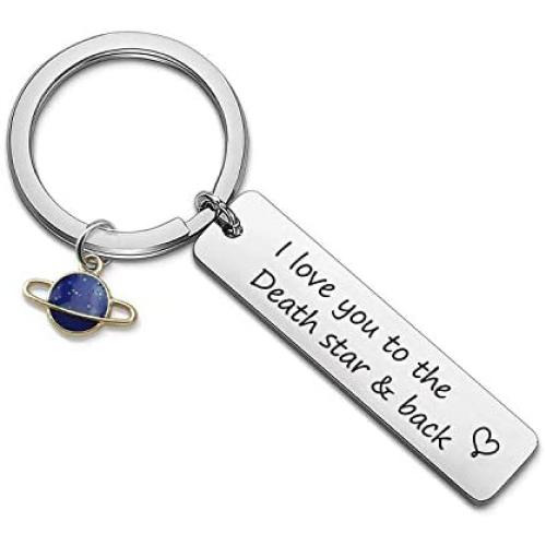 HN HNHB Long Distance Relationship Keychain I Love You to The Death Star & Back Gift Boyfriend Girlfriend Dad Mom Husband Wife Fiance Fiancee