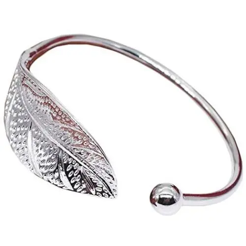 Weishu 925 Sterling Silver Leaf Feather Bracelets & Bangles for Women Wedding Gift Adjustable Bracelet Birthday Leaf-Shaped Cuff Jewelry Weishu 925 Sterling Silver Leaf Feather Bracelets & Bangles for Women Wedding Gift Adjustable Bracelet Birthday Leaf-Shaped Cuff Jewelry