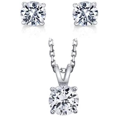SERAFINA ❤️ Women’s Earrings and Pendant Necklace Set | White Sapphire Earrings and Necklace | 925 Sterling Silver | Elegant Silver Pendant and Stud Earring Set for Her