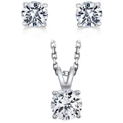 SERAFINA ❤️ Women’s Earrings and Pendant Necklace Set | White Sapphire Earrings and Necklace | 925 Sterling Silver | Elegant Silver Pendant and Stud Earring Set for Her