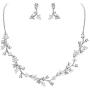EVER FAITH Austrian Crystal White Simulated Pearl Bridal Floral Leaf Vine Jewelry Set Clear