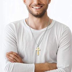 YL Cross Necklace for Men Stainless Steel Jesus Christ Crucifix Pendant Lords Prayer Jewelry
