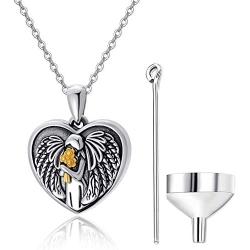 KINGWHYTE Urn Necklaces for Ashes for Women 925 Sterling Silver Two Tone Angel Heart Shape Cremation Jewelry for Ashes of Loved Ones Keepsake