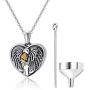 KINGWHYTE Urn Necklaces for Ashes for Women 925 Sterling Silver Two Tone Angel Heart Shape Cremation Jewelry for Ashes of Loved Ones Keepsake