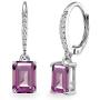 Sterling Silver Genuine or Synthetic Gemstone 8x6mm Octagon-cut Polished Dangle Leverback Earrings