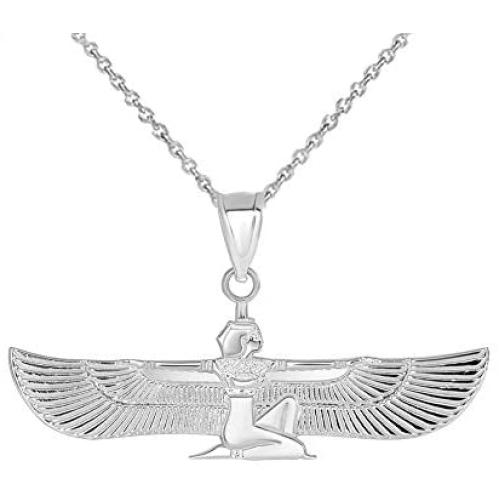 Fine 925 Sterling Silver Egyptian Winged Goddess Isis Pendant Necklace