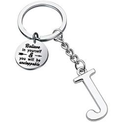 FUSTMW Initial Keychain Alphabet Initial Letter Key Ring Pendant Inspiration Gifts Believe in Yourself and You Will Unstoppable