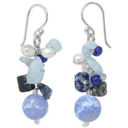 NOVICA Multi-Gem Cultured Freshwater Pearl .925 Sterling Silver Beaded Dangle Earrings, Azure Love