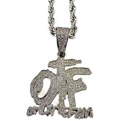 Shop-iGold Custom OTF Men Women 925 Italy White Gold Finish Iced Charm Ice Out Pendant Stainless Steel Real 3 mm Rope, Mans Jewelry, Iced Pendant, Rope Necklace 16''- 24''