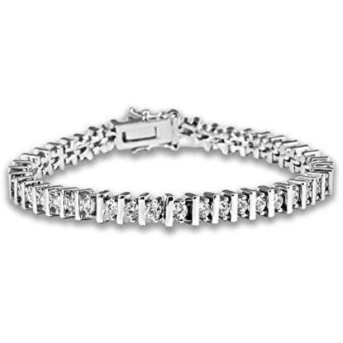 SKLY 14K Gold Plated White Gold Plated White Black Cubic Zirconia Classic Tennis Bracelet for Women Men Wedding Jewelry
