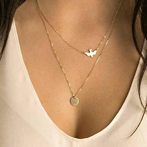 Jovono Gold Fashion MultiLayered Necklaces Dove Sequin Pendant Necklace For Women and Girls Jovono Gold Fashion MultiLayered Necklaces Dove Sequin Pendant Necklace For Women and Girls