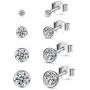 Silver Stud Earrings for Women Men Girls, 4 Pairs Small Round Cubic Zirconia Earrings Set | Tiny Dainty Cartilage Tragus Earrings(2mm/3mm/4mm/5mm)