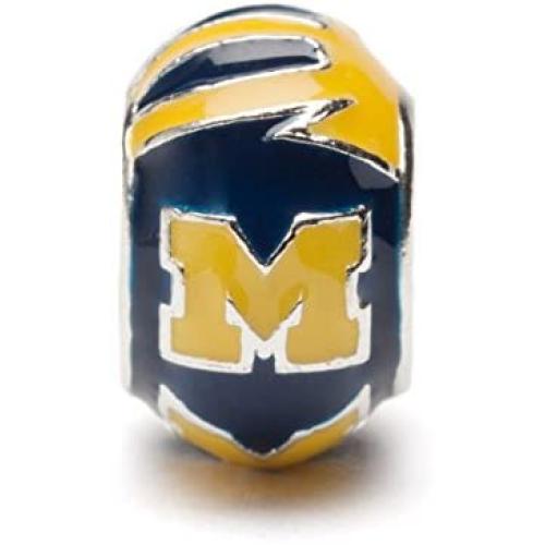 University of Michigan Charm | UM Wolverines Blue and Maize Round Bead Charm | Officially Licensed University of Michigan Jewelry | UM Gifts | Michigan Wolverines | UM Charms | Stainless Steel