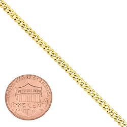 The Bling Factory 3mm Polished 14k Yellow Gold Plated Flat Cuban Link Curb Chain Necklace