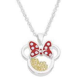 Disney Birthstone Women and Girls Jewelry Minnie Mouse Silver Plated Shaker Pendant Necklace, 18+2'' Extender