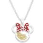 Disney Birthstone Women and Girls Jewelry Minnie Mouse Silver Plated Shaker Pendant Necklace, 18+2'' Extender