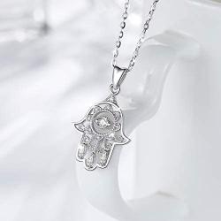 EUDORA Sterling Silver Hamsa Hand of Fatima with Evil Eye Amulet Good Lucky Necklace, Gift for Women, 18''