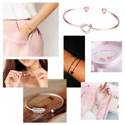 Softones 5pcs Bangle Rose Gold Bracelets for Women Girls Heart|Olive Leaf|Arrow|Feather|Knot Heart Open Cuff Bracelet Set Adjustable