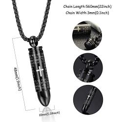 sailimue 2Pcs Bullet Pendant Urn Ashes Necklace Bible Verse English Lords Prayer Cross Necklace for Men Christian Jewelry