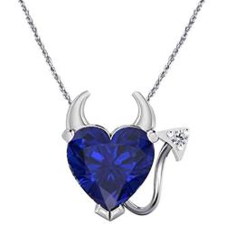 DS Jewels 14k Gold Plated .925 Sterling Silver 1.50 CT Heart Cut CZ Blue Sapphire Devil Style Pendant 18 Inches Chain Necklace Jewelry for Womens