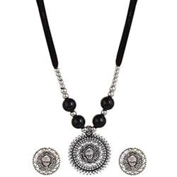 YouBella Navratri Jewelry Bollywood Ethnic Silver Plated Traditional Indian Necklace Set with Earrings for Women (Black)