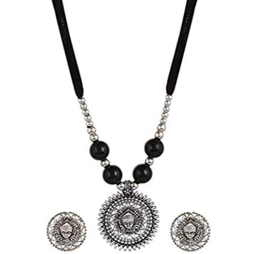 YouBella Navratri Jewelry Bollywood Ethnic Silver Plated Traditional Indian Necklace Set with Earrings for Women (Black)