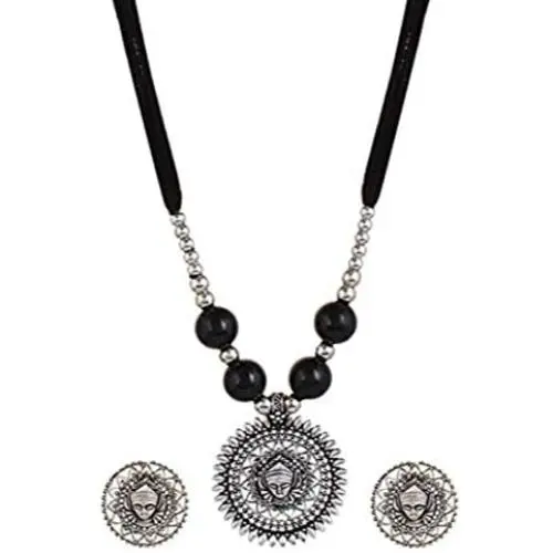 YouBella Navratri Jewelry Bollywood Ethnic Silver Plated Traditional Indian Necklace Set with Earrings for Women (Black)