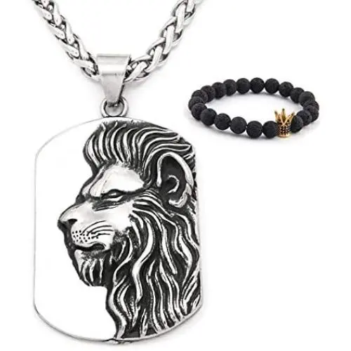 Gungneer Lion Dog Tag Necklace Pendant Stainless Steel Keel Chain King Jewelry Strength Talisman for Men Women Gungneer Lion Dog Tag Necklace Pendant Stainless Steel Keel Chain King Jewelry Strength Talisman for Men Women