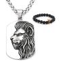 Gungneer Lion Dog Tag Necklace Pendant Stainless Steel Keel Chain King Jewelry Strength Talisman for Men Women