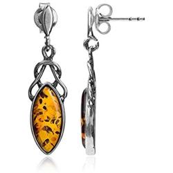 Ian and Valeri Co. Amber Sterling Silver Celtic Marquise Shape Stud Earrings